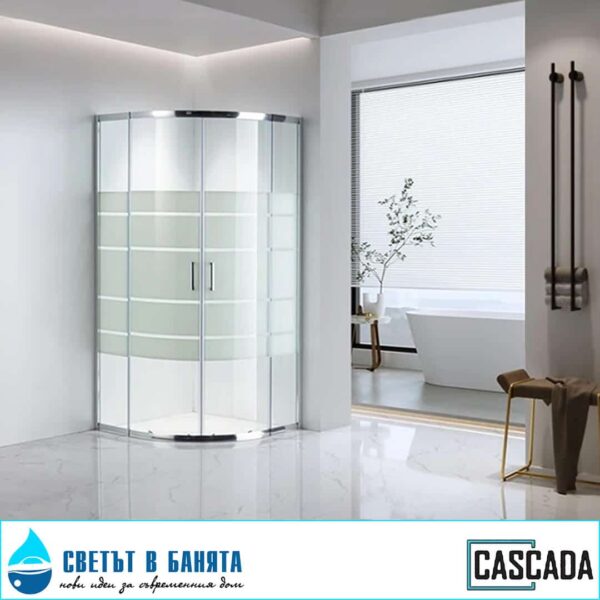 Душ кабина овална CASCADA 85-90см стъкло с бели ленти
